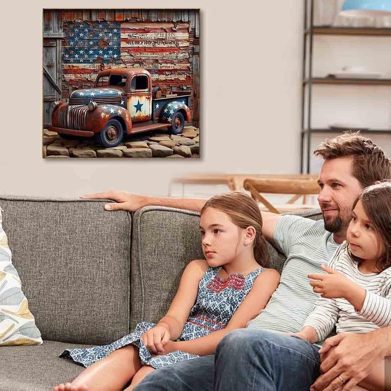 Tiwabb Stamped Cross Stitch Kits for Adults - Truck American Flag Embroidery Kits for Beginners Adults,11 CT Patterns Dimensions Counted Cross Stitch Kits for Arts Craft Kits 14X 14 inch - Image 2